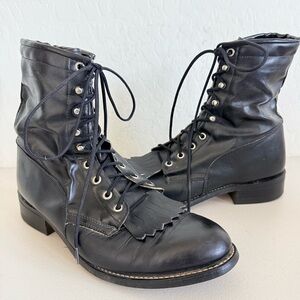 Vintage Texas American Made Lace Up Black Leather Kiltie Western Boots Size 9EE